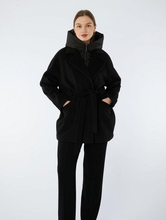 Пальто женское с капюшоном укороченное