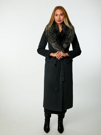 Классическое пальто со съёмным мехом чёрнобурой лисы
