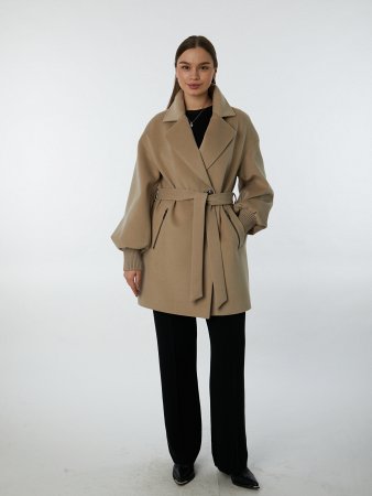 Укороченное пальто с трикотажными манжетами