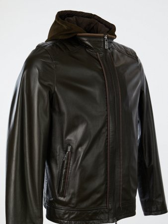 Кожаная куртка со съемным капюшоном