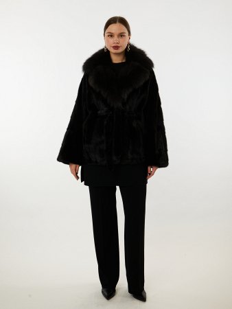 Укороченная шуба из меха норки с англ.воротником