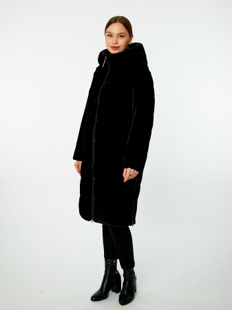 Пальто из искусственного меха с капюшоном