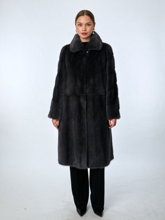 Шуба из меха норки с воротником апаш