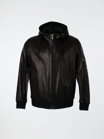  Куртка мужская из натуральной кожи с капюшоном