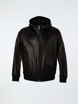  Куртка мужская из натуральной кожи с капюшоном