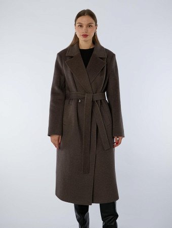 Пальто полушерстяное удлинённое с английским воротником и поясом