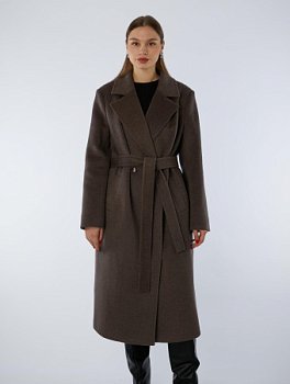 Пальто полушерстяное удлинённое с английским воротником и поясом