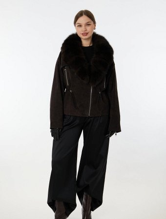 Укороченная куртка из нат.замши со съемным мехом песца