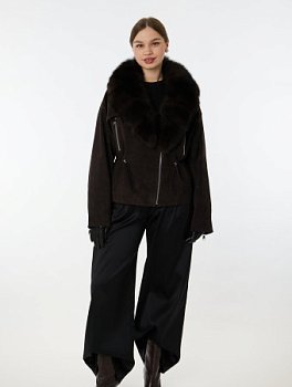 Укороченная куртка из нат.замши со съемным мехом песца