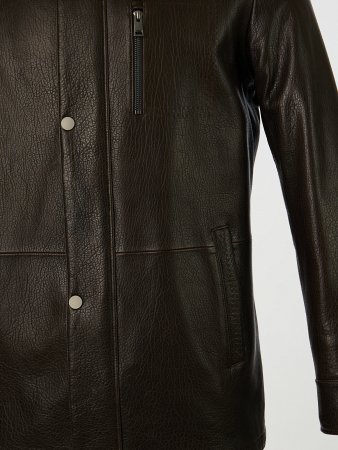 Кожаная куртка на мехе с капюшоном