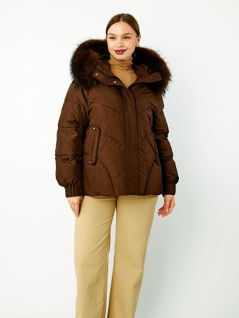 Пуховик женский укороченный с мехом
