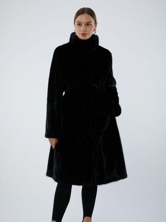 Шуба из меха норки с поясом