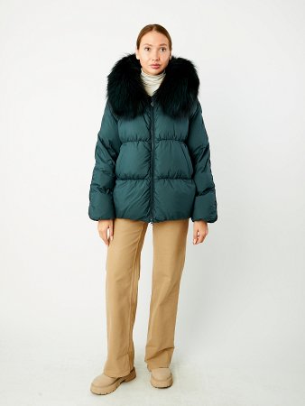 Пуховик с капюшоном и отделкой мехом лисицы