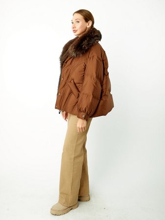 Укороченный пуховик с отделкой мехом лисицы