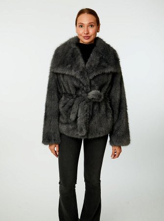 Куртка из искусственного меха с поясом