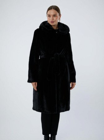 Шуба из меха норки с поясом