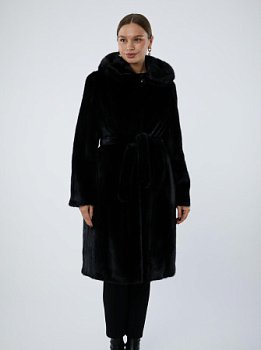 Шуба из меха норки с поясом