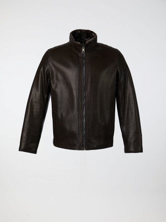 Кожаная куртка на мехе с воротником стойкой