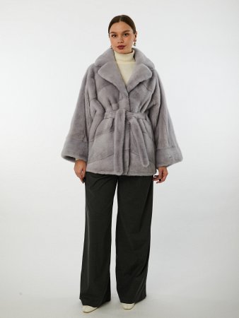 Укороченная шуба из меха норки с англ.воротником