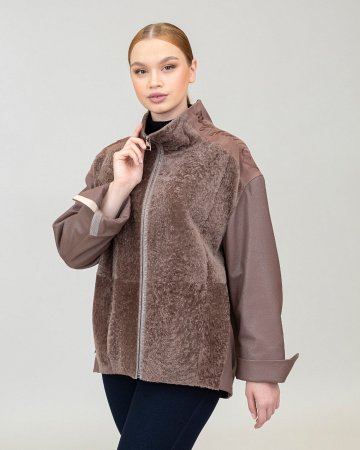 Куртка из натуральной кожи комбинированая мехом овчины