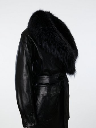 Удлиненная куртка со съемным мехом ч/б лисицы