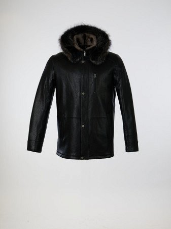 Кожаная куртка на мехе с капюшоном