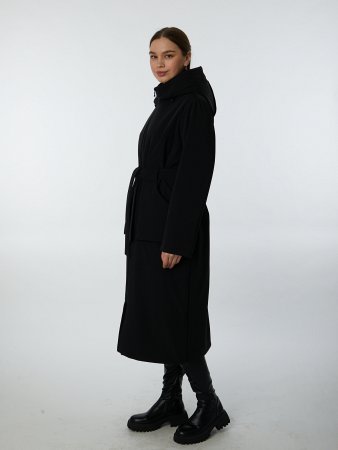 Пальто на синтепоне с капюшоном и поясом