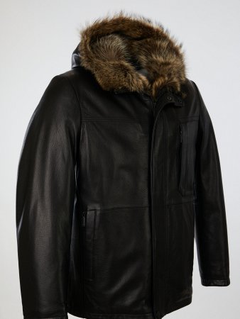 Удлиненная куртка из нат.кожи и овчины с капюшоном