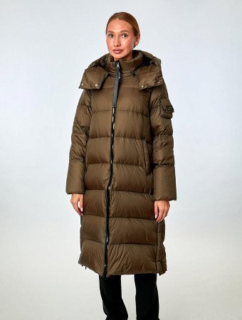 Удлиненный пуховик с капюшоном