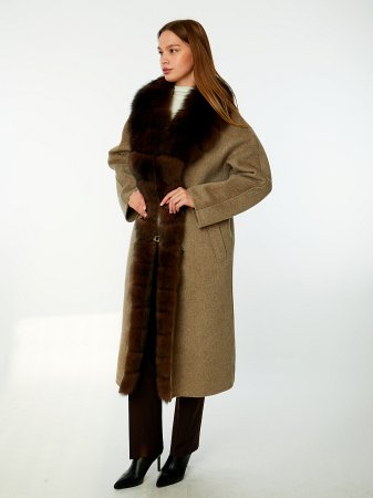 Пальто из кашемира со съёмным мехом песца