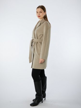 Пальто полушерстяное укороченное с английским воротником и поясом