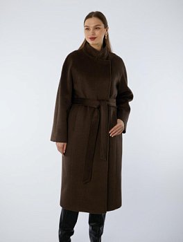 Пальто полушерстяное удлинённое с воротником-стойкой и поясом