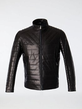 Утепленная стеганая куртка из натуральной кожи