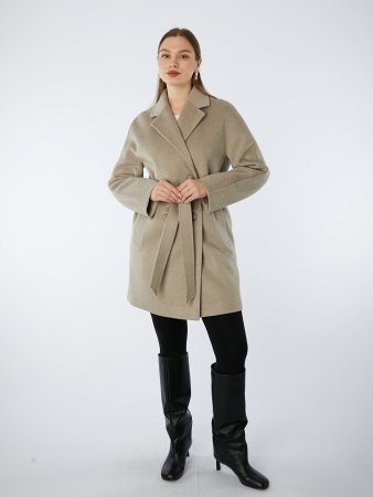 Пальто полушерстяное укороченное с английским воротником и поясом