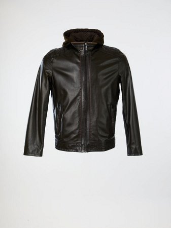 Кожаная куртка со съемным капюшоном