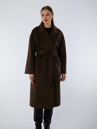 Пальто полушерстяное удлинённое с английским воротником и поясом