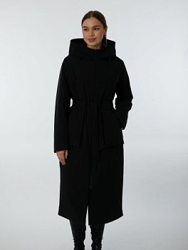 Пальто на синтепоне с капюшоном и поясом