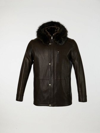 Кожаная куртка на мехе с капюшоном