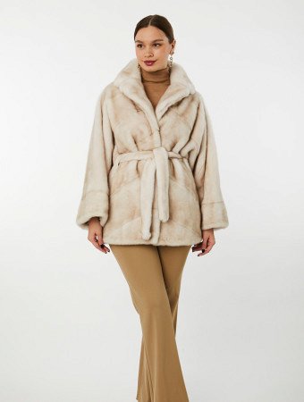 Укороченная шуба из меха норки с англ.воротником