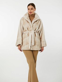 Укороченная шуба из меха норки с англ.воротником