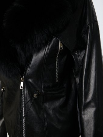 Утепленная куртка из натуральной кожи с отделкой мехом песца