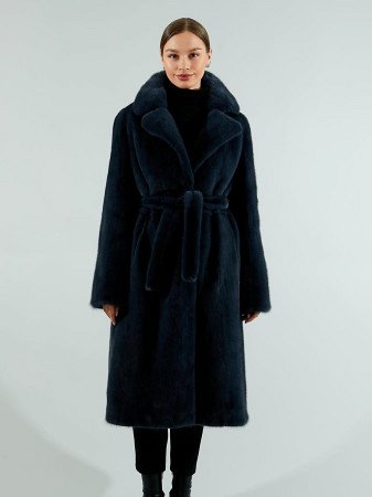 Шуба из норки с английским воротником и поясом