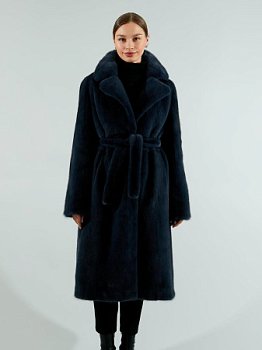 Шуба из норки с английским воротником и поясом