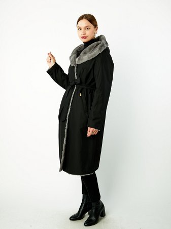 Двустороннее зимнее пальто с капюшоном и поясом
