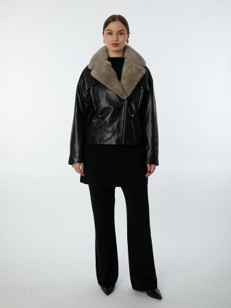 Утепленная косуха из натуральной кожи с отделкой мехом норки