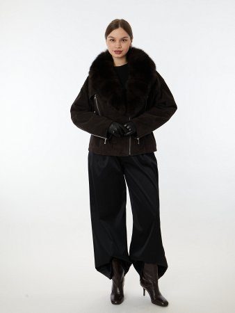 Укороченная куртка из нат.замши со съемным мехом песца