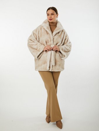 Укороченная шуба из меха норки с англ.воротником