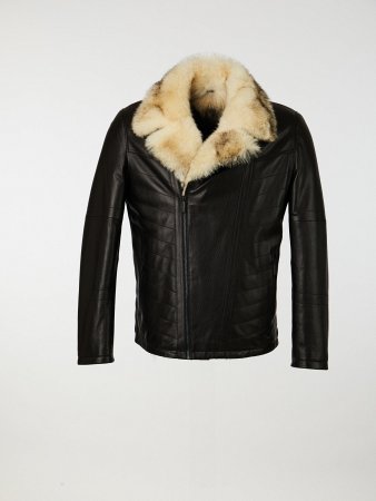 Косуха из нат.кожи с мехом волка