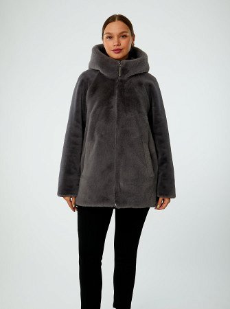 Куртка женская из искусственного меха с капюшоном