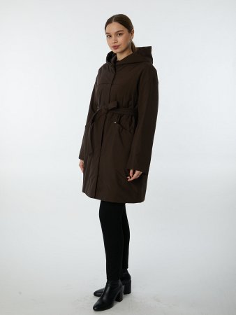 Удлиненная куртка на синтепоне с капюшоном и поясом